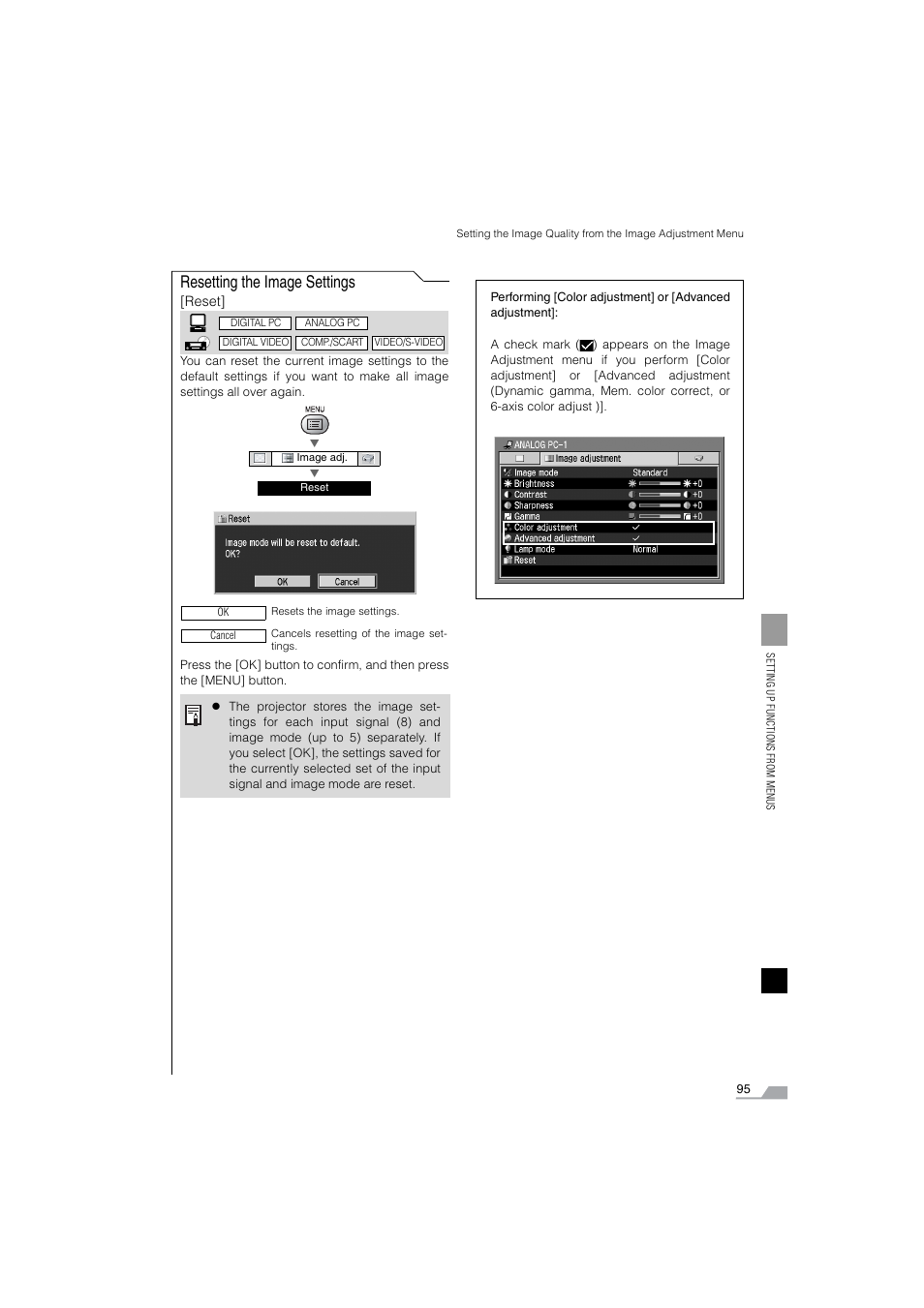 Resetting the image settings | Canon SX6 User Manual | Page 95 / 133