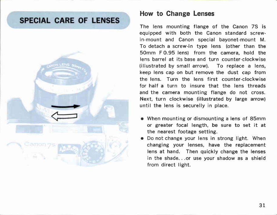 Holding the camera | Canon Model 7S User Manual | Page 33 / 86