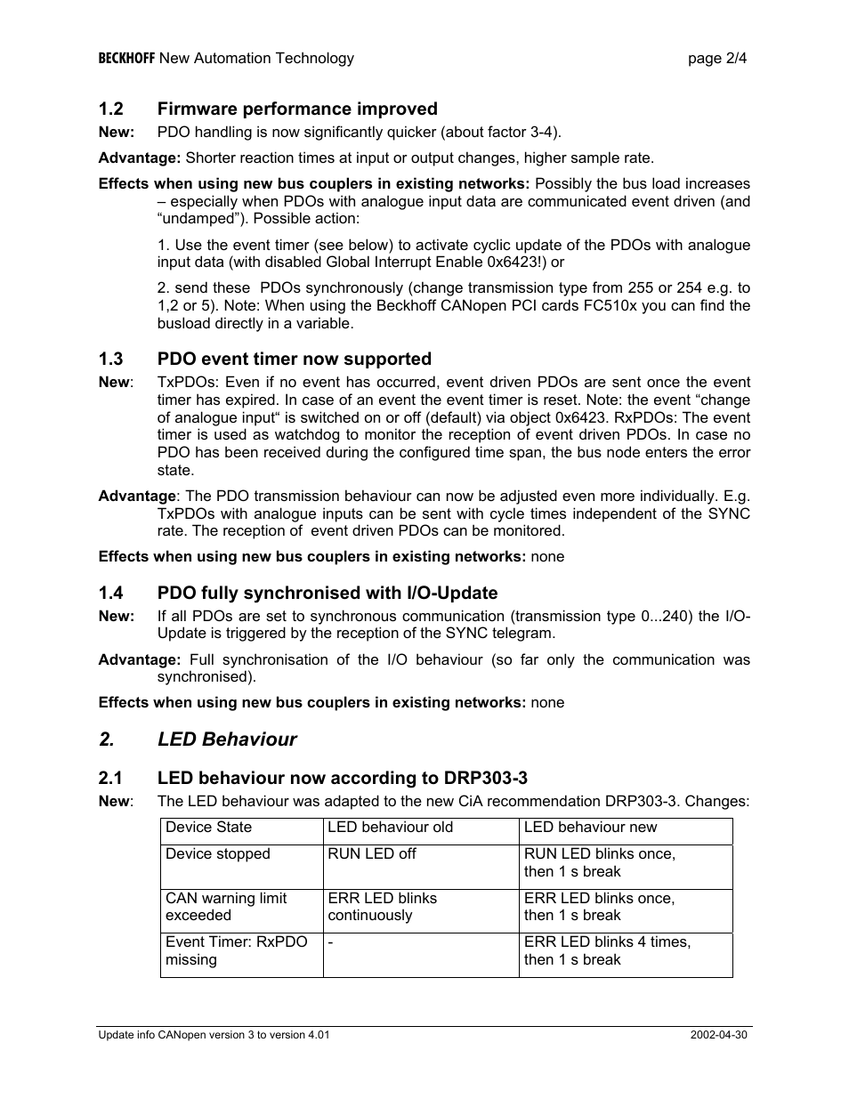 Led behaviour | BECKHOFF BK51x0 User Manual | Page 2 / 4