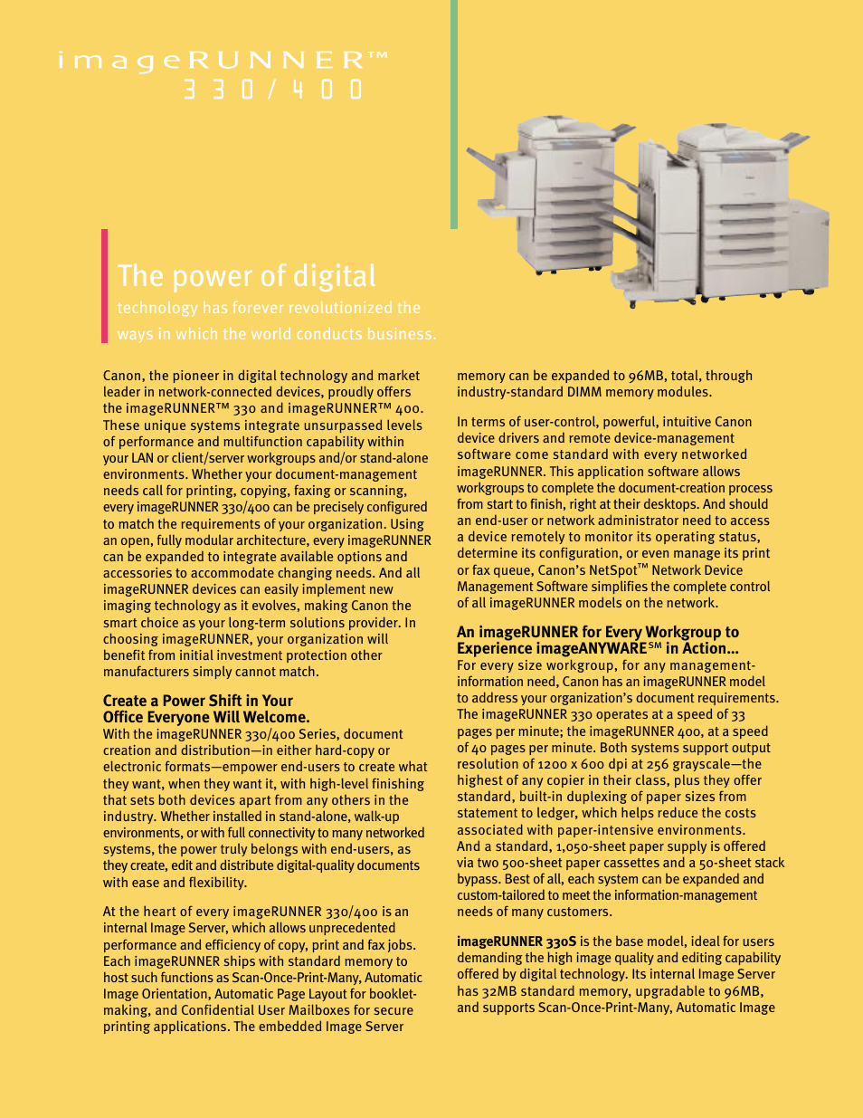 The power of digital | Canon 330 User Manual | Page 3 / 8