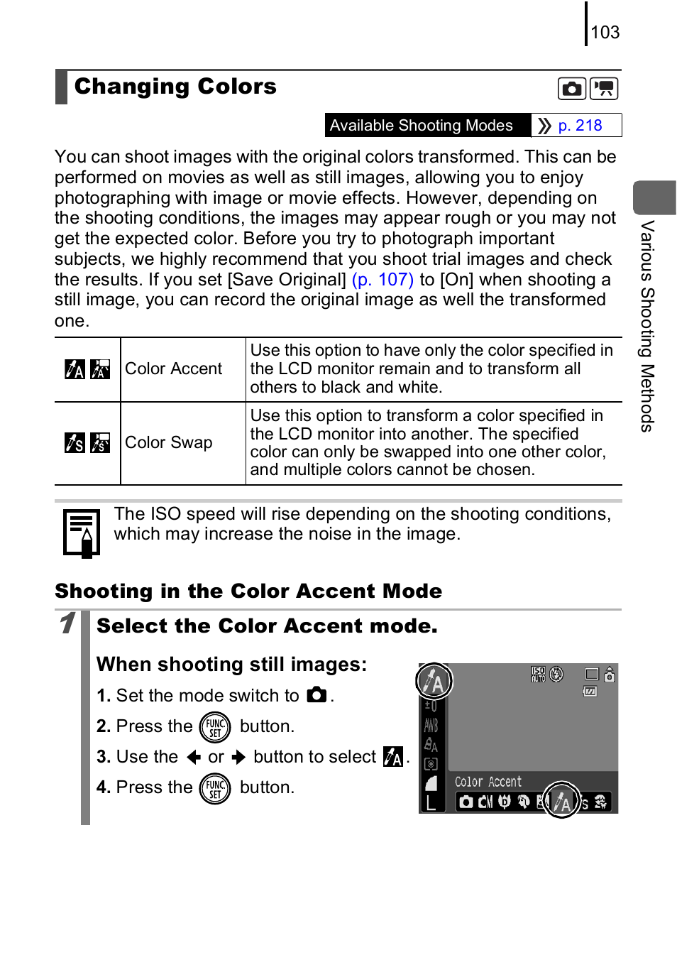 Changing colors, P. 103, Pp. 103 | Canon IXUS 85 IS User Manual | Page 105 / 224