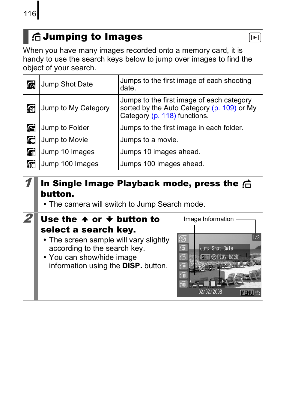 Jumping to images | Canon IXUS 85 IS User Manual | Page 118 / 224