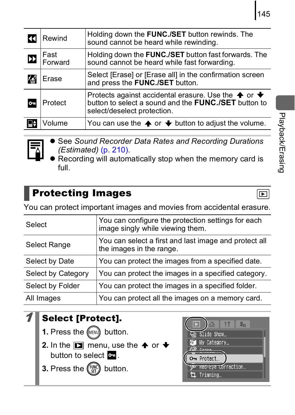 Protecting images, P. 145 | Canon IXUS 85 IS User Manual | Page 147 / 224