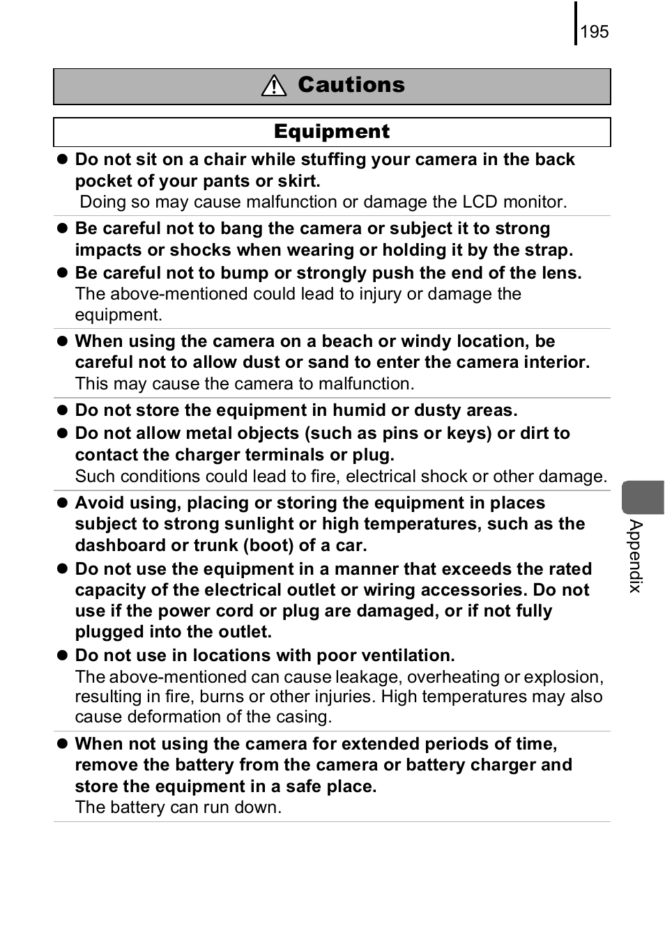 Cautions | Canon IXUS 85 IS User Manual | Page 197 / 224