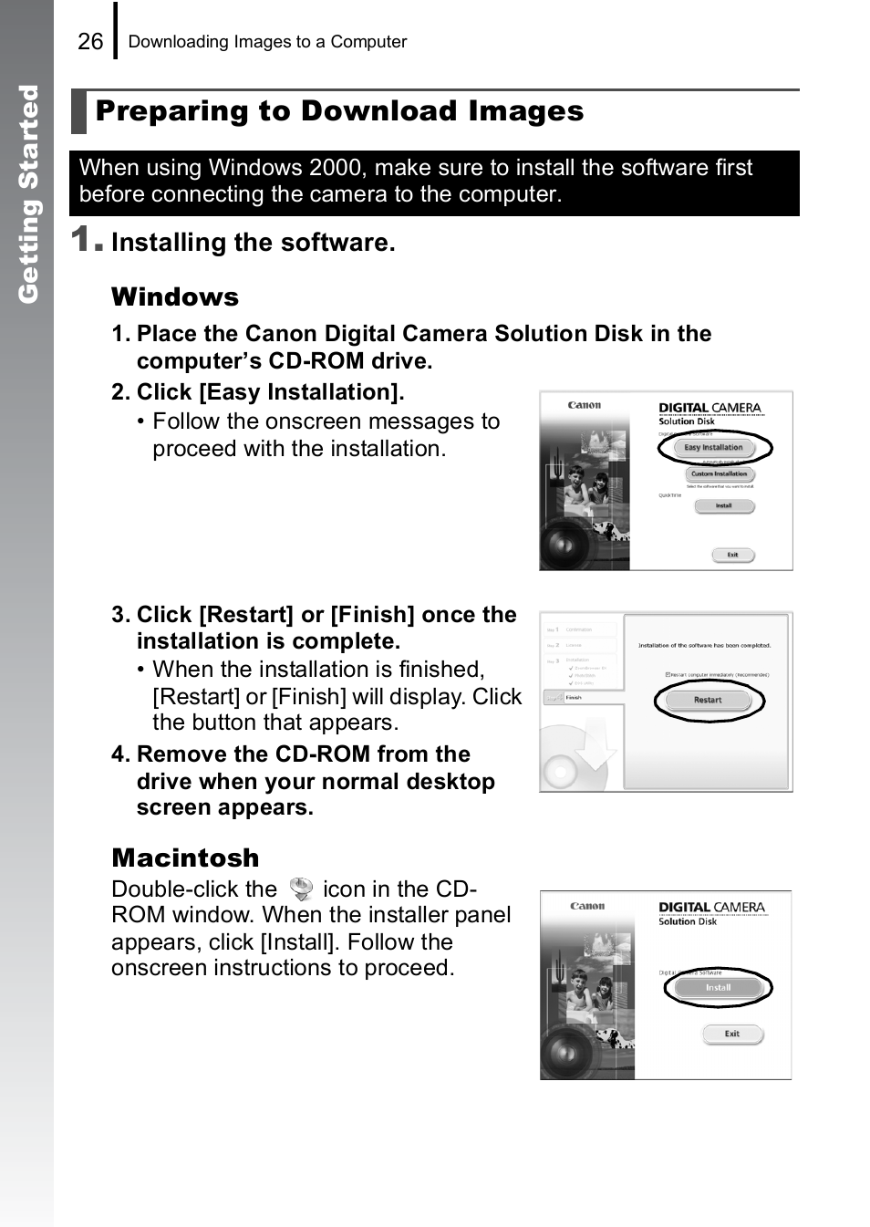 Preparing to download images | Canon IXUS 85 IS User Manual | Page 28 / 224