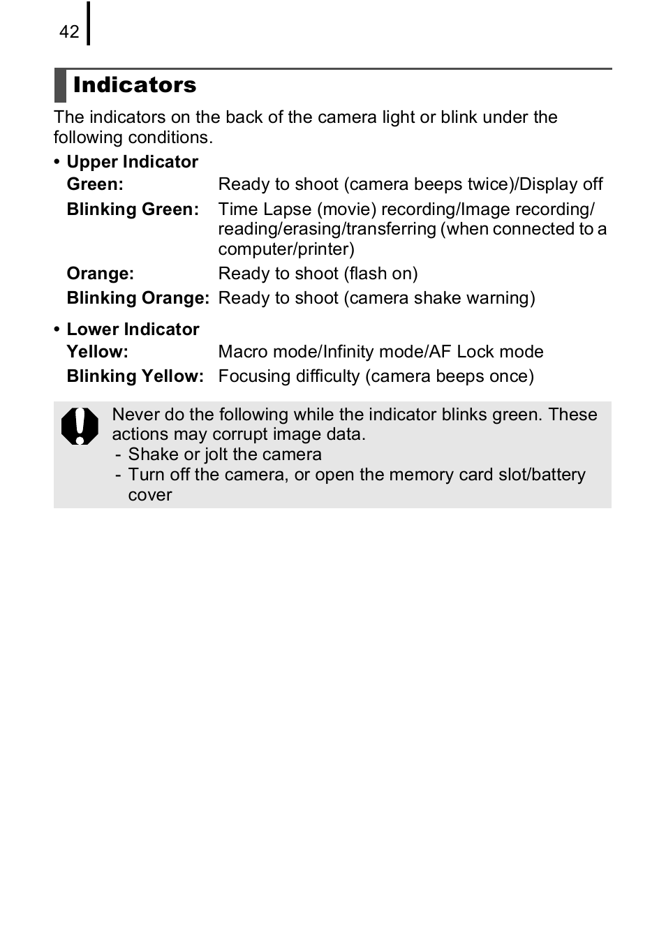 Indicators, P. 42) | Canon IXUS 85 IS User Manual | Page 44 / 224