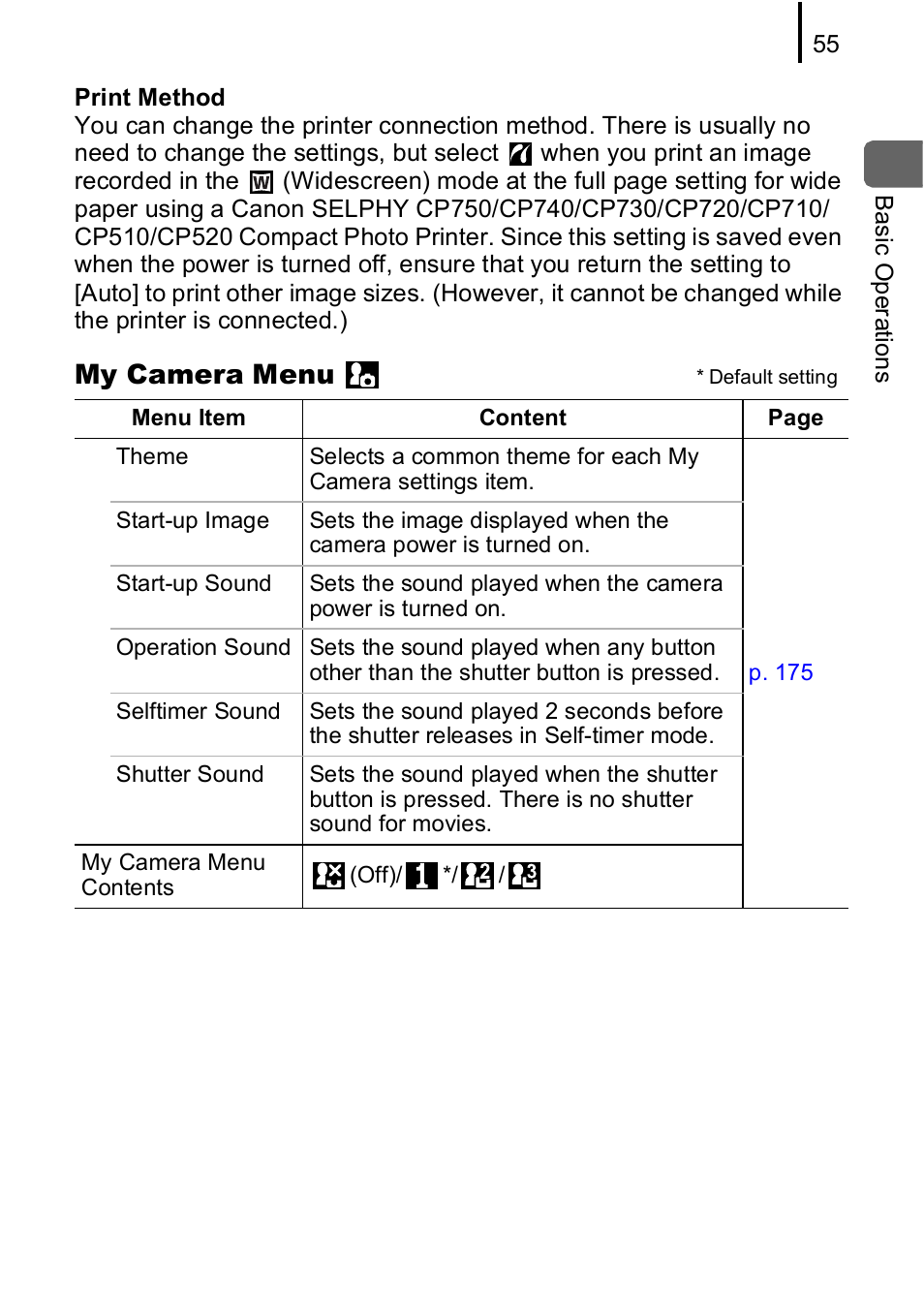 P. 55, My camera menu | Canon IXUS 85 IS User Manual | Page 57 / 224