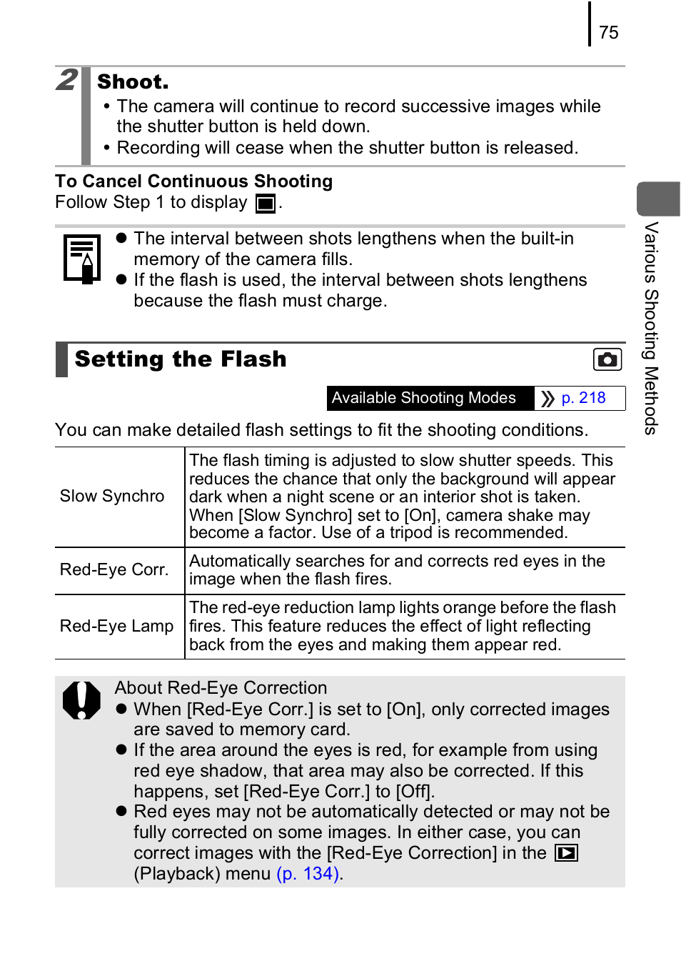 Setting the flash, P. 75), P. 75 | Canon IXUS 85 IS User Manual | Page 77 / 224