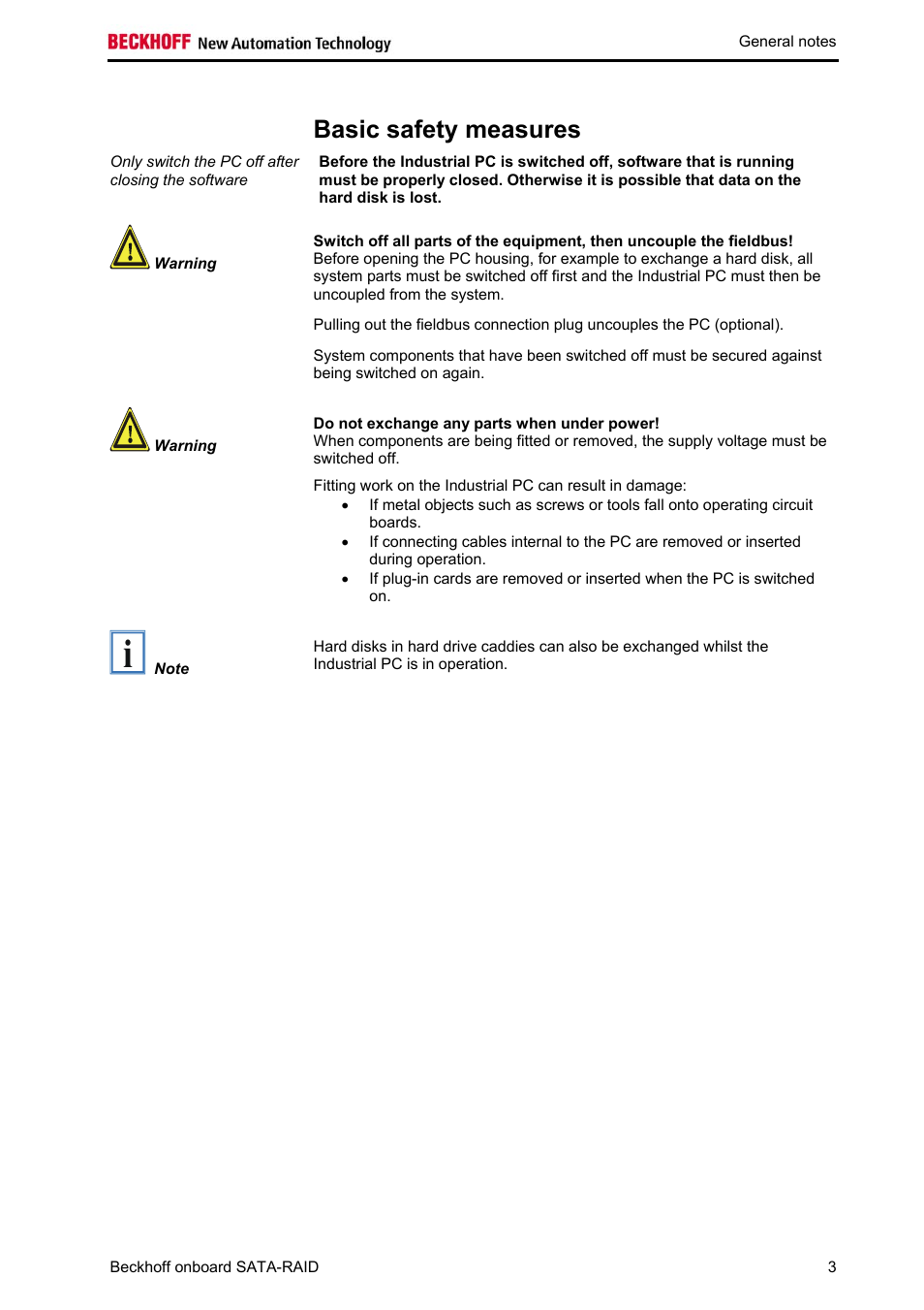 Basic safety measures | BECKHOFF Onboard SATA RAID User Manual | Page 5 / 25