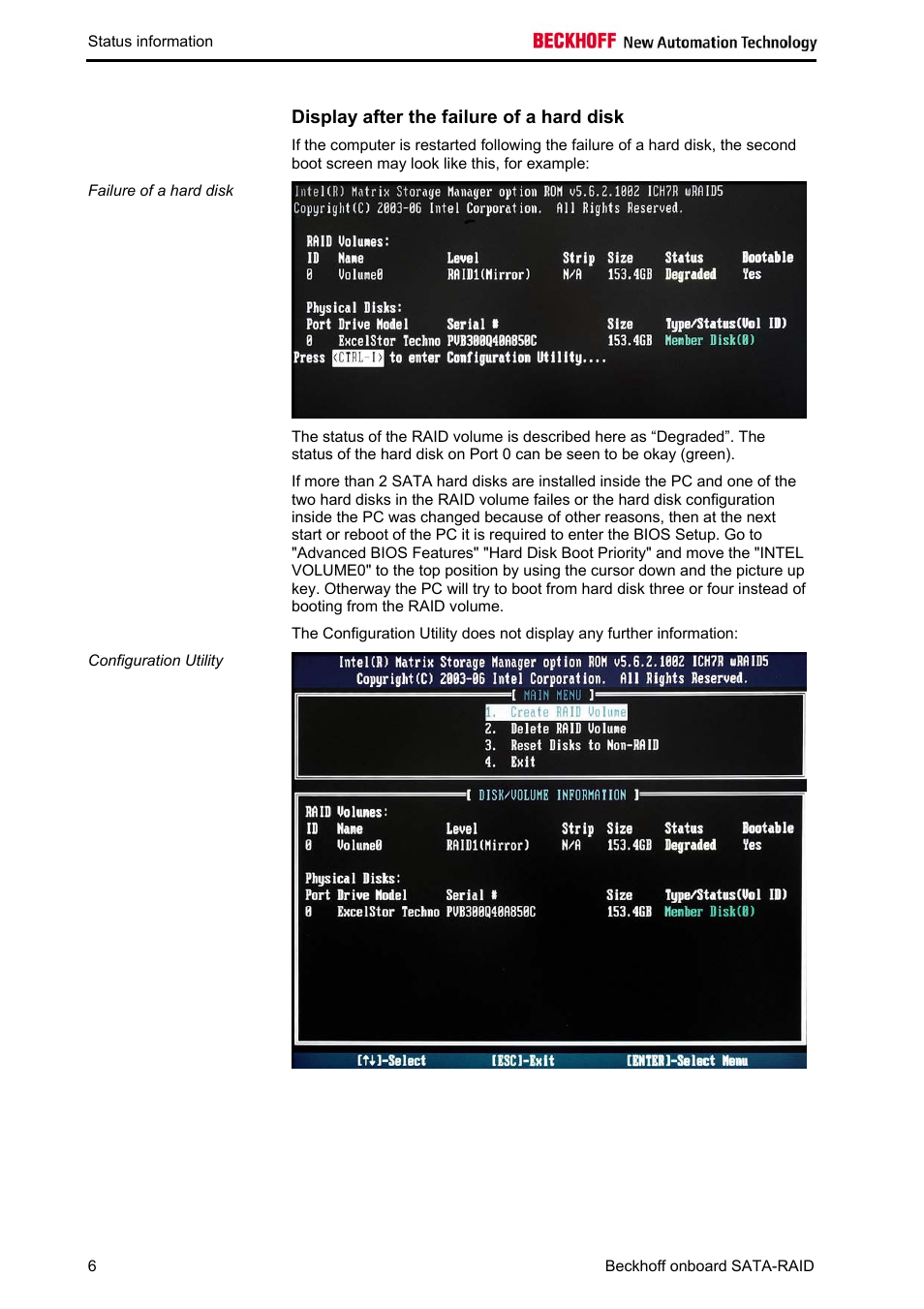 Display after the failure of a hard disk | BECKHOFF Onboard SATA RAID User Manual | Page 8 / 25