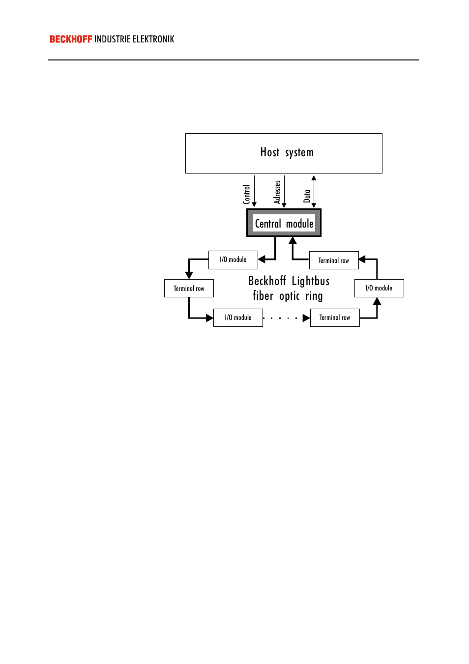 Beckhoff lightbus system description, Rvw v\vwhp, Hfnkrii /ljkwexv ilehu rswlf ulqj | Hqwudo prgxoh | BECKHOFF C1220 User Manual | Page 3 / 30