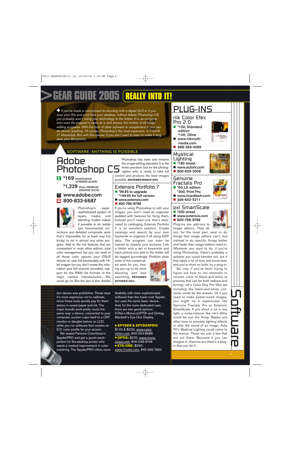 Software, Gear guide 2005, Adobe photoshop cs | Plug-ins, Really into it | Canon GEAR GUIDE 2005 User Manual | Page 5 / 7