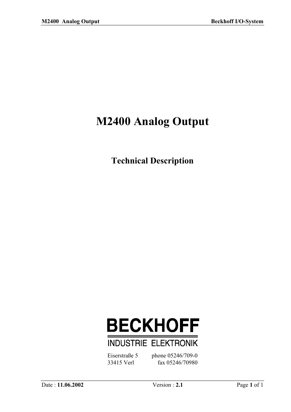 BECKHOFF M2400 User Manual | 15 pages