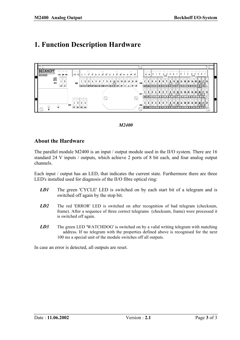Function description hardware | BECKHOFF M2400 User Manual | Page 3 / 15