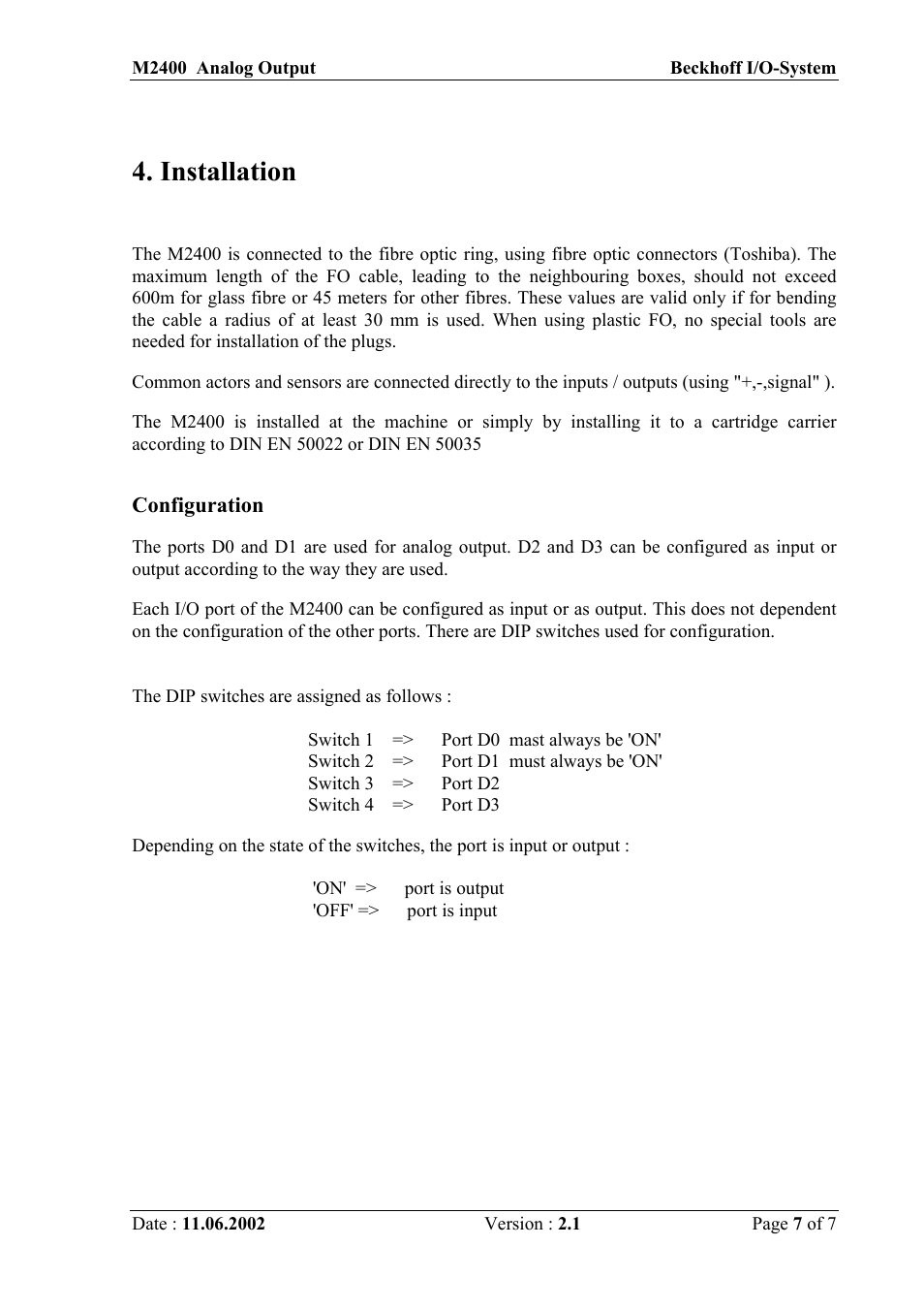 Installation | BECKHOFF M2400 User Manual | Page 7 / 15
