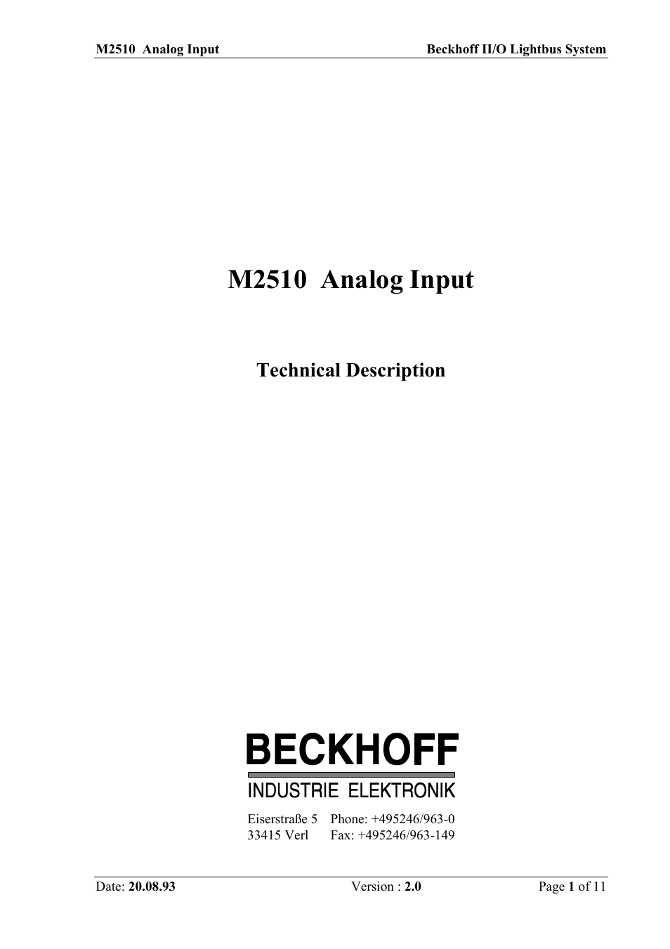 BECKHOFF M2510 User Manual | 11 pages