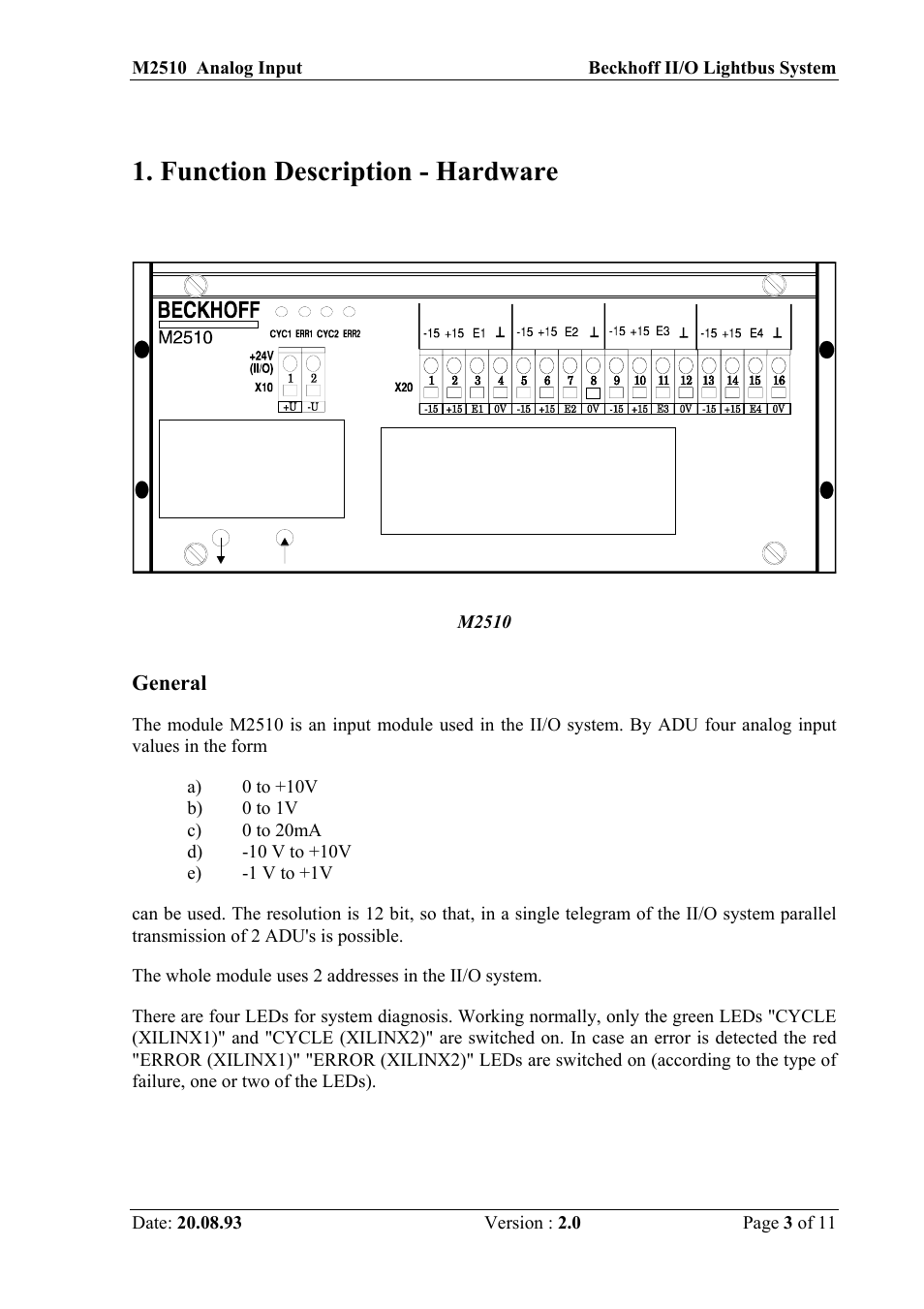 Function description - hardware | BECKHOFF M2510 User Manual | Page 3 / 11