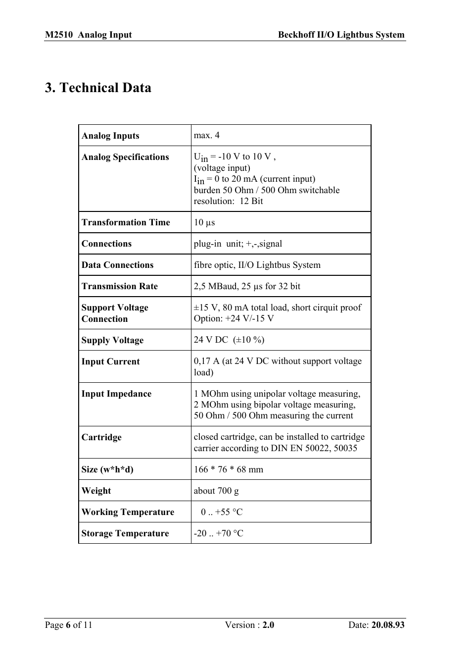 Technical data | BECKHOFF M2510 User Manual | Page 6 / 11