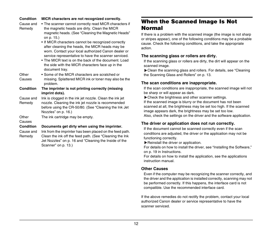 When the scanned image is not normal | Canon FORMULA CR-80 User Manual | Page 12 / 24