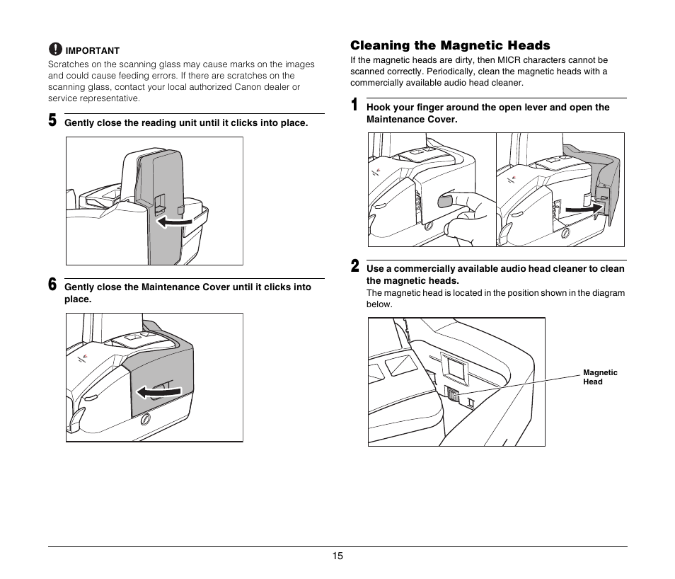 Cleaning the magnetic heads, See “cleaning the magnetic heads” on p. 15 | Canon FORMULA CR-80 User Manual | Page 15 / 24