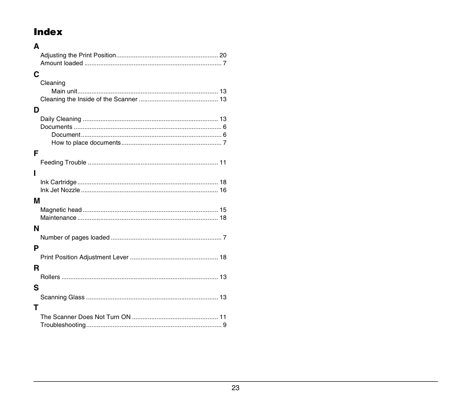 Index | Canon FORMULA CR-80 User Manual | Page 23 / 24