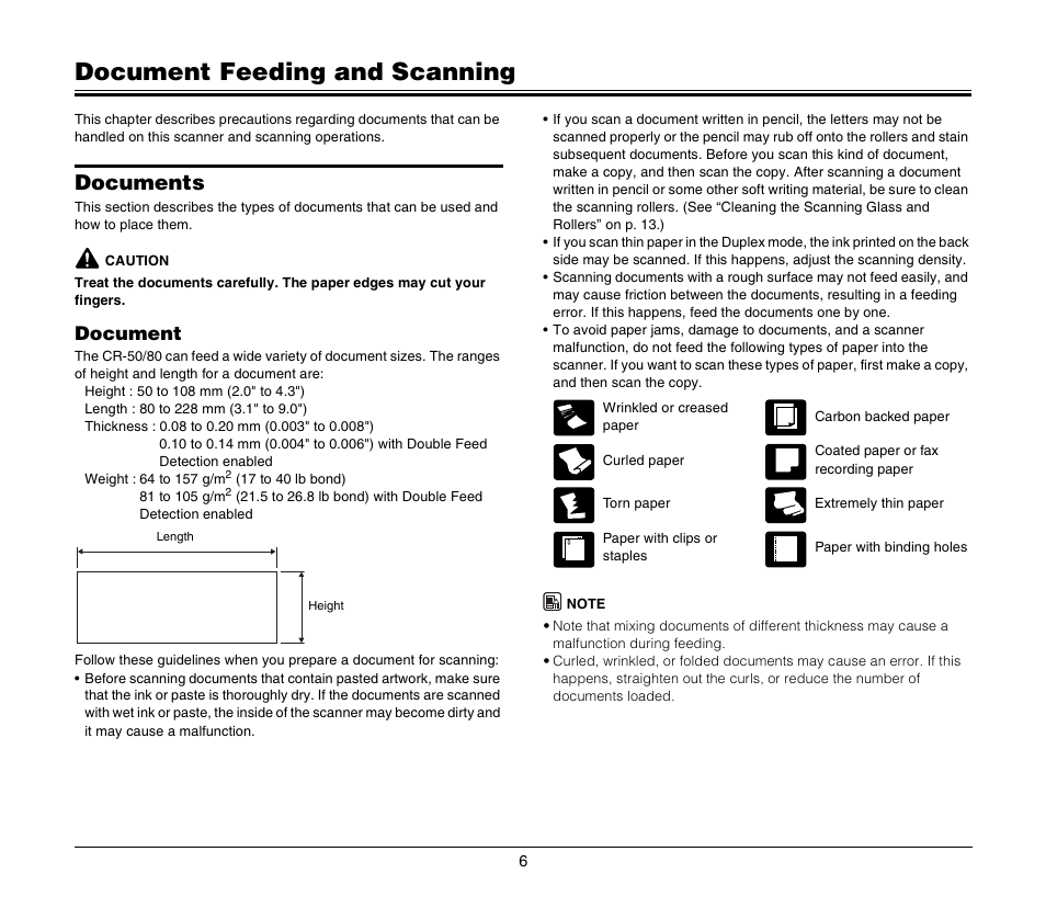 Document feeding and scanning, Documents, Document | Canon FORMULA CR-80 User Manual | Page 6 / 24