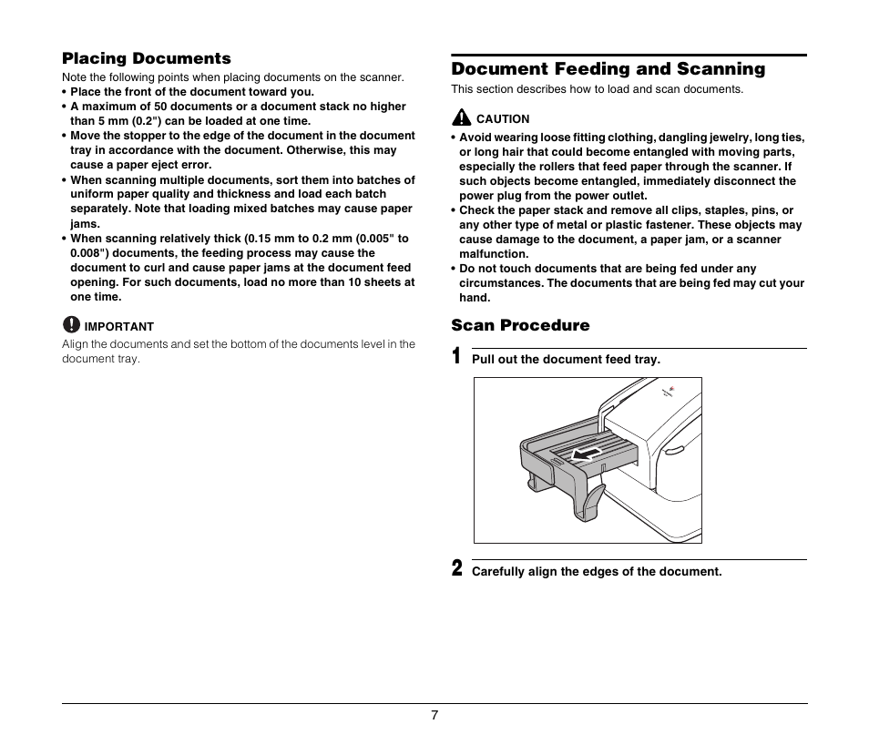 Placing documents, Document feeding and scanning, Scan procedure | Canon FORMULA CR-80 User Manual | Page 7 / 24