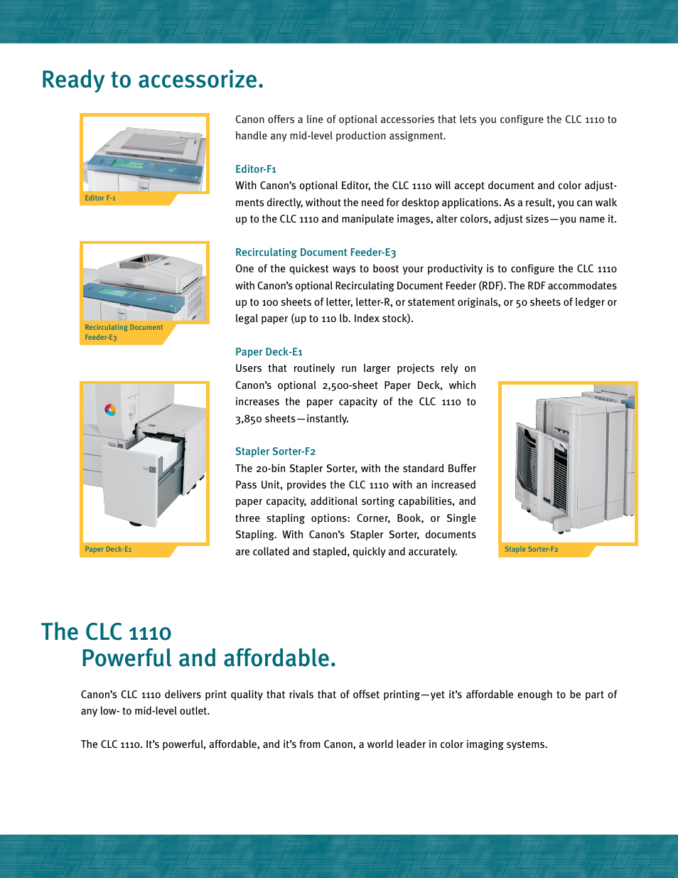 Ready to accessorize, The clc 1110 powerful and affordable | Canon CLC 1110 User Manual | Page 5 / 6