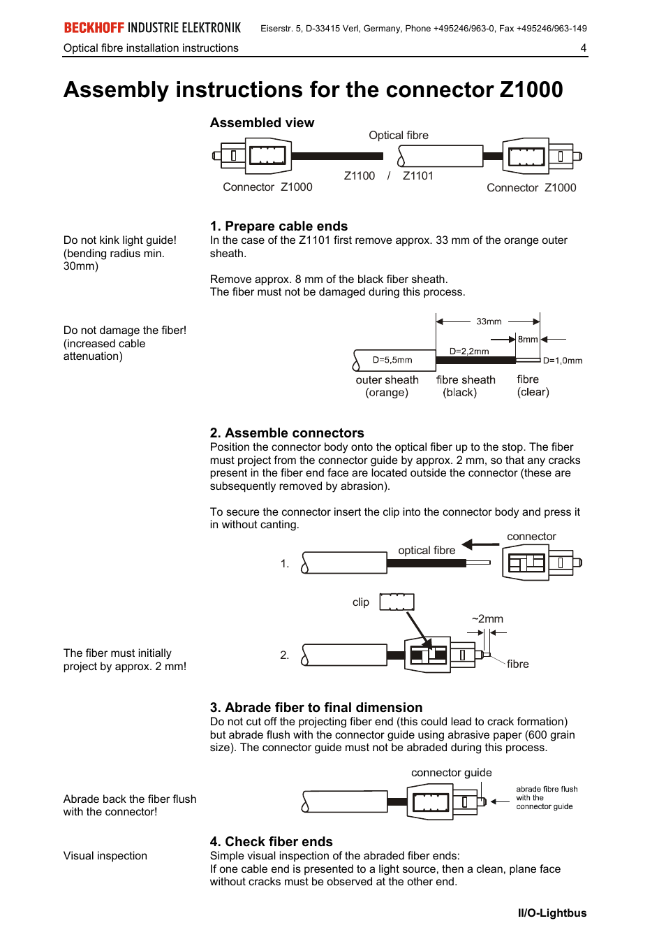 Assembly instructions for the connector z1000 | BECKHOFF II/O-Lightbus User Manual | Page 5 / 9