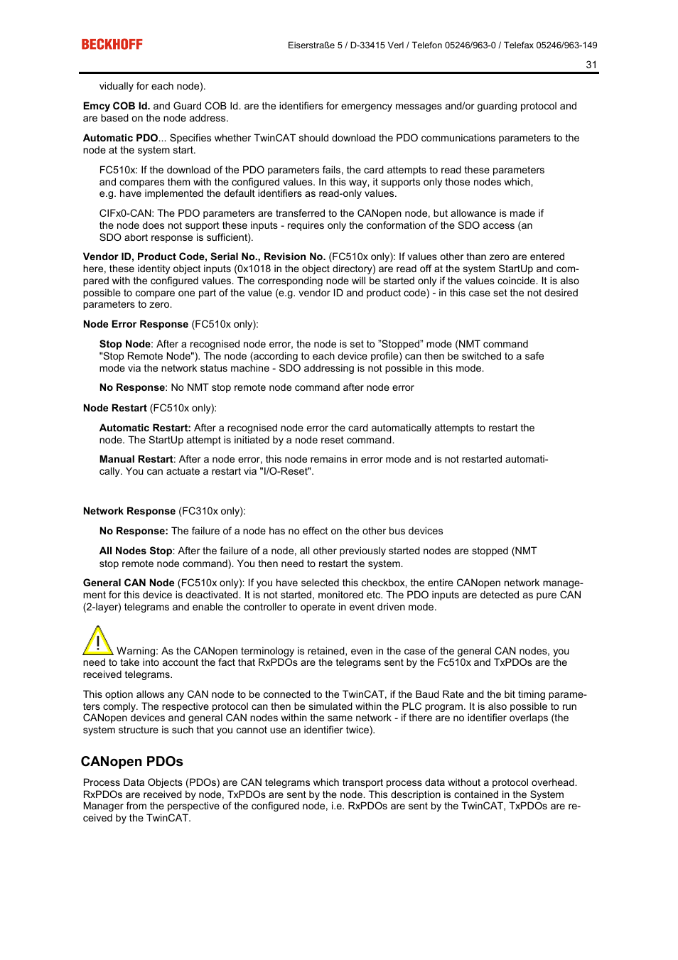 Canopen pdos | BECKHOFF FC5101 User Manual | Page 31 / 95