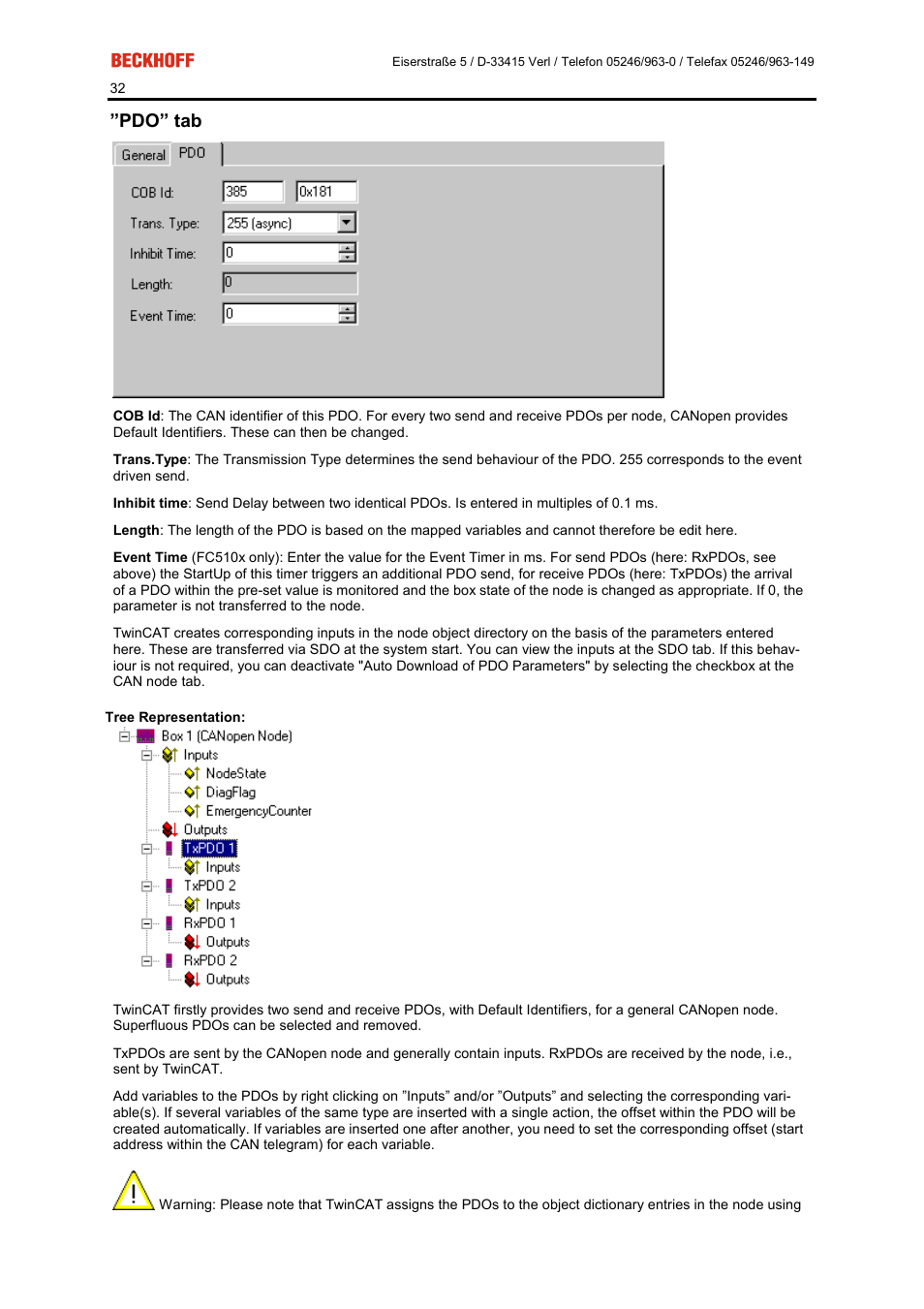 Pdo” tab | BECKHOFF FC5101 User Manual | Page 32 / 95