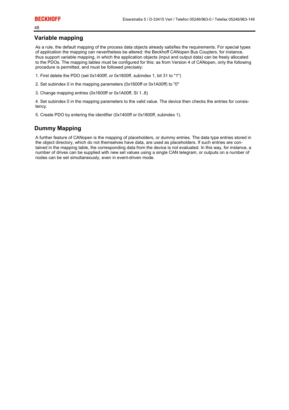 Variable mapping, Dummy mapping | BECKHOFF FC5101 User Manual | Page 48 / 95