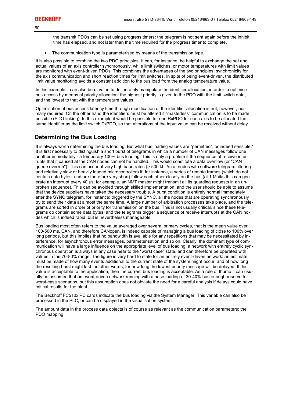 Determining the bus loading | BECKHOFF FC5101 User Manual | Page 50 / 95