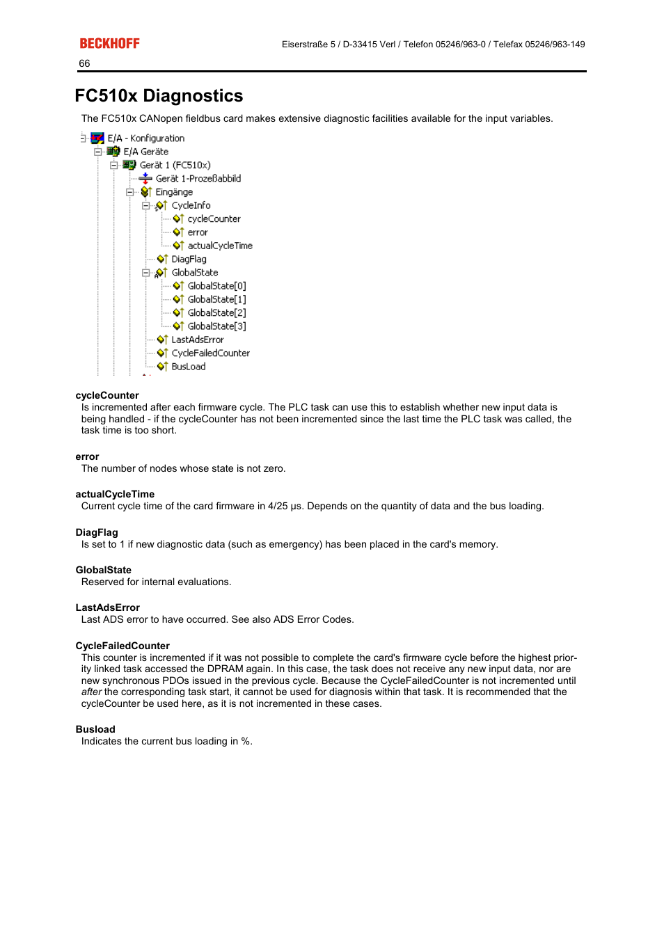 Fc510x diagnostics | BECKHOFF FC5101 User Manual | Page 66 / 95