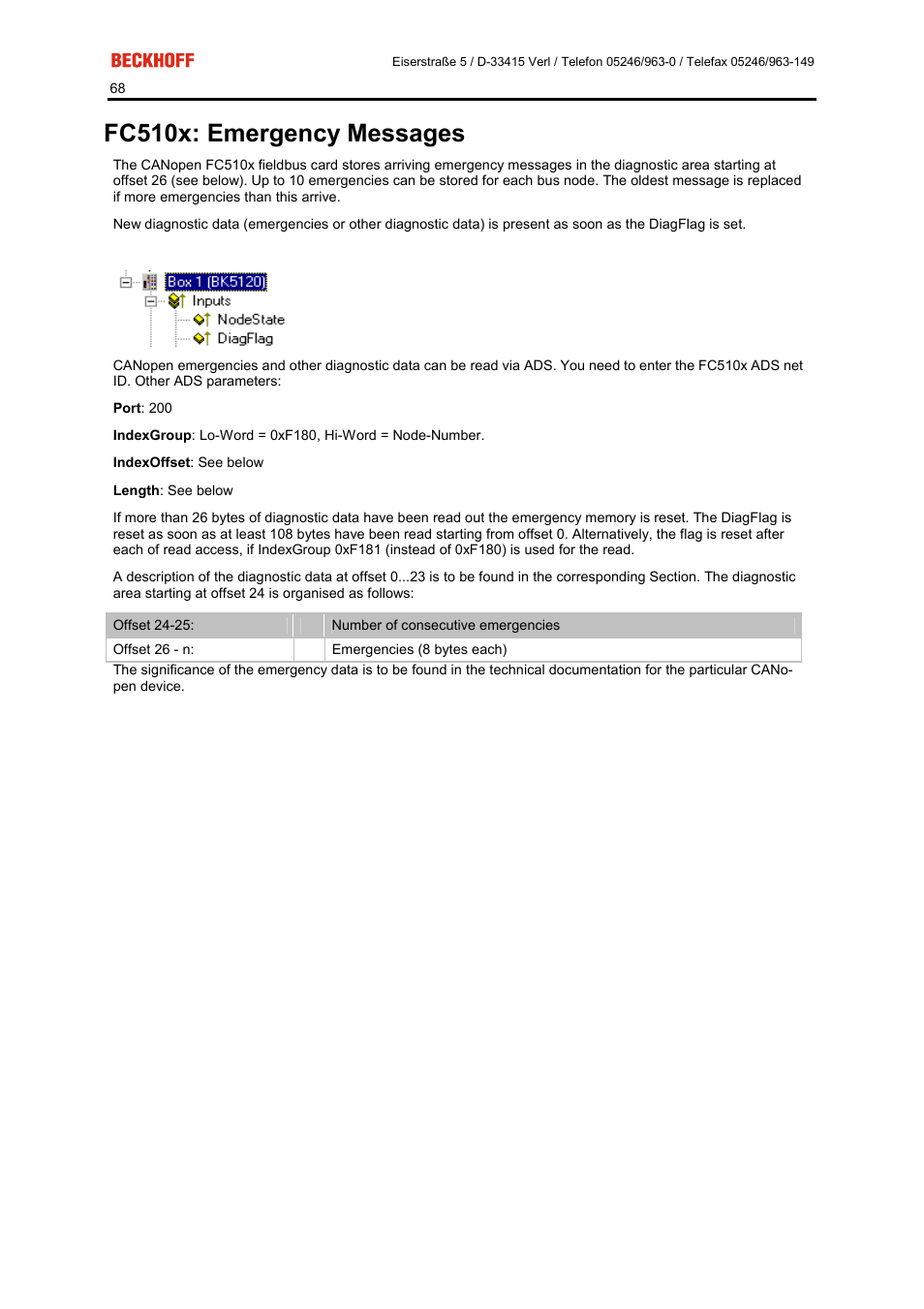 Fc510x: emergency messages | BECKHOFF FC5101 User Manual | Page 68 / 95