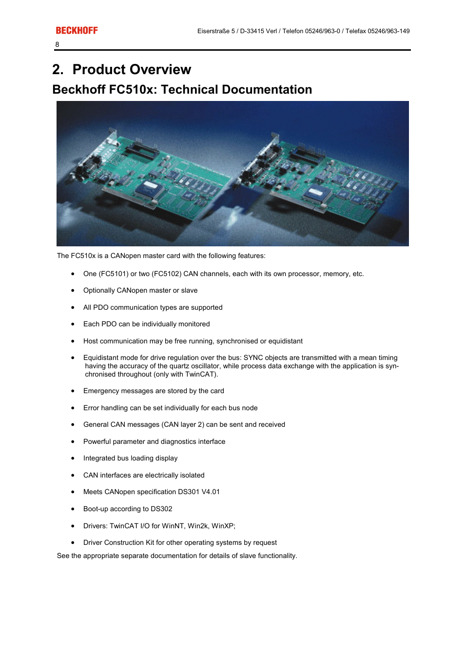 Product overview, Beckhoff fc510x: technical documentation | BECKHOFF FC5101 User Manual | Page 8 / 95