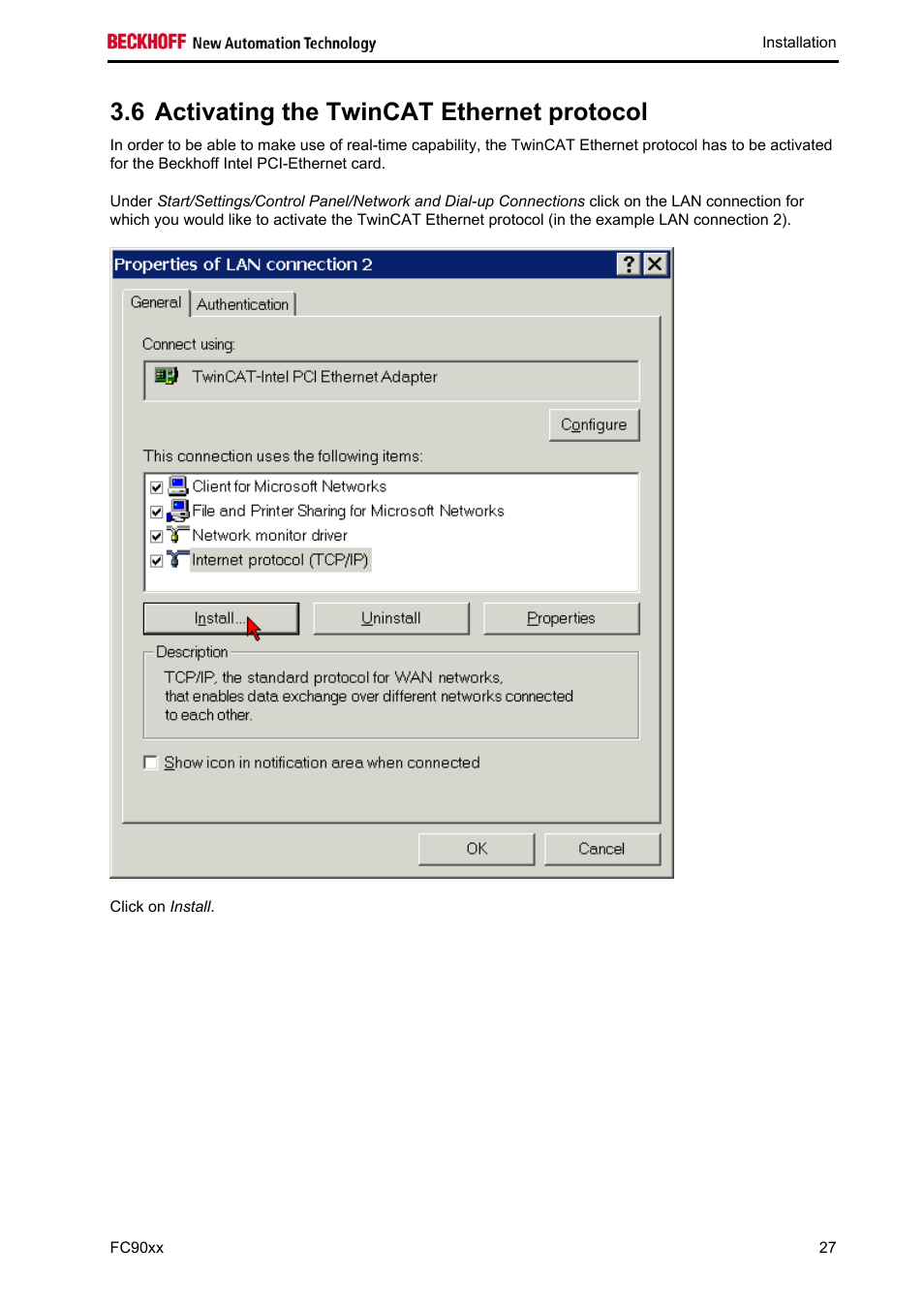 Activating the twincat ethernet protocol, 6 activating the twincat ethernet protocol | BECKHOFF FC9001-0010 User Manual | Page 29 / 43