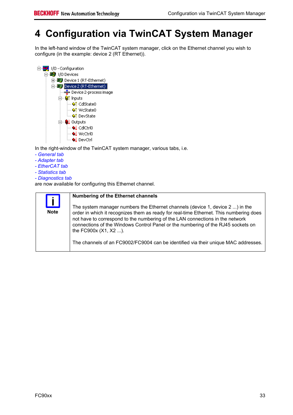 Configuration via twincat system manager, 4 configuration via twincat system manager | BECKHOFF FC9001-0010 User Manual | Page 35 / 43