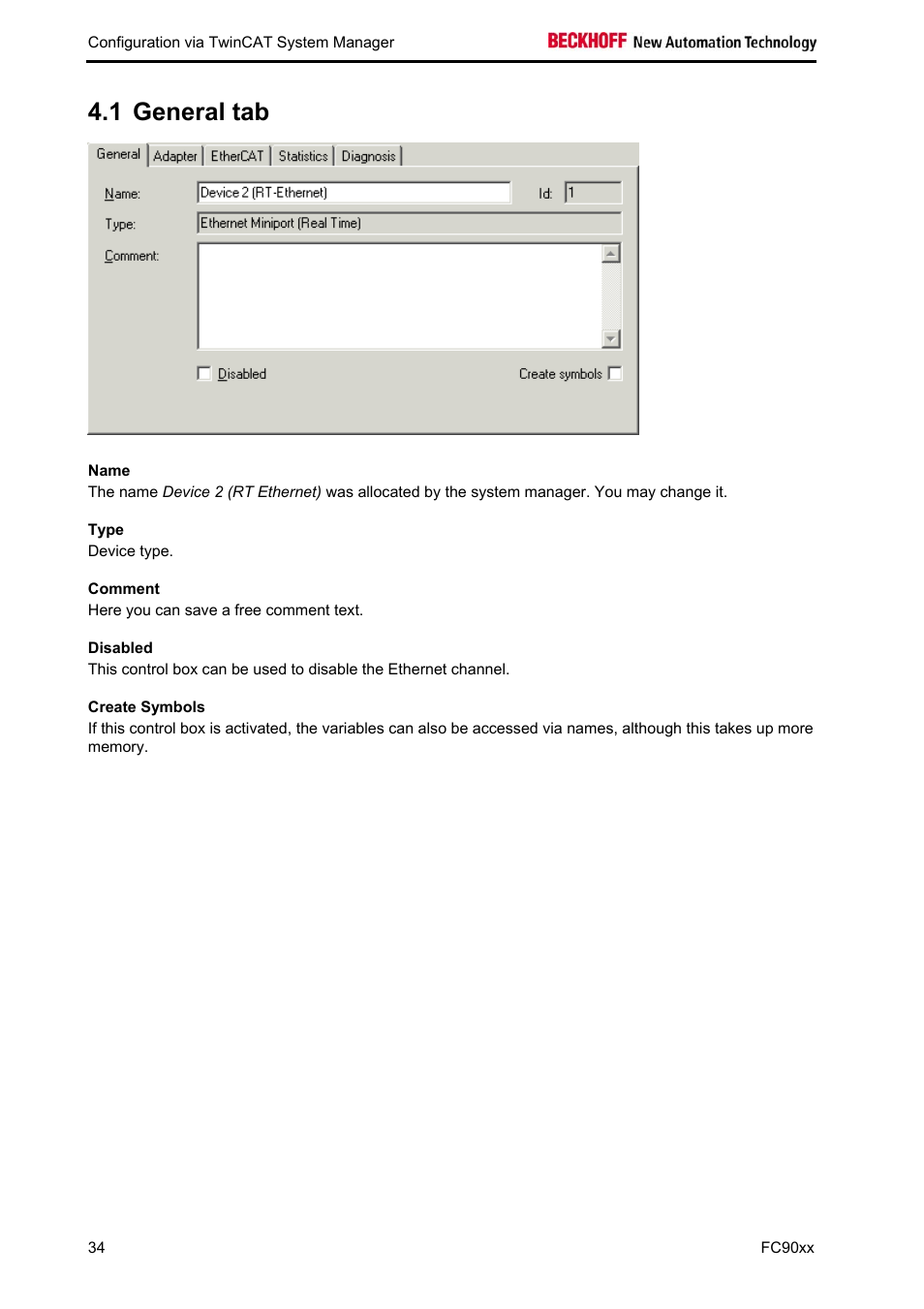 General tab, 1 general tab | BECKHOFF FC9001-0010 User Manual | Page 36 / 43