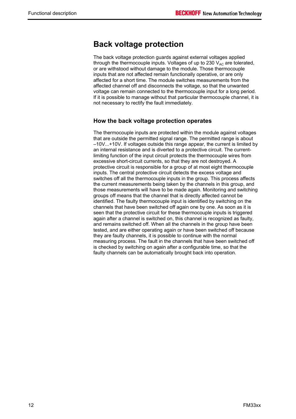 Back voltage protection | BECKHOFF FM33xx User Manual | Page 17 / 39