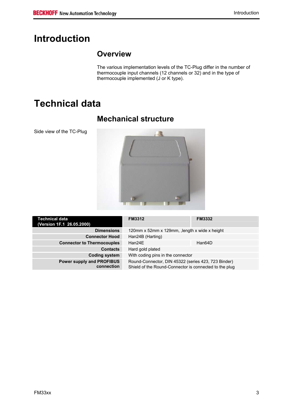 Introduction, Technical data, Overview | Mechanical structure | BECKHOFF FM33xx User Manual | Page 8 / 39