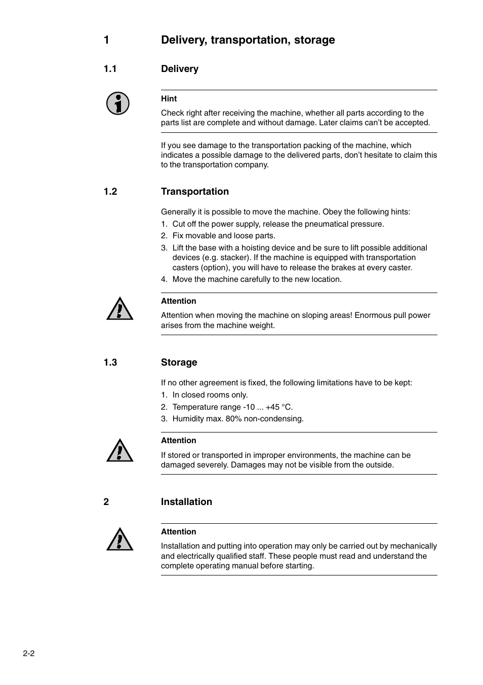 1delivery, transportation, storage | Beisler 100-54 User Manual | Page 24 / 84