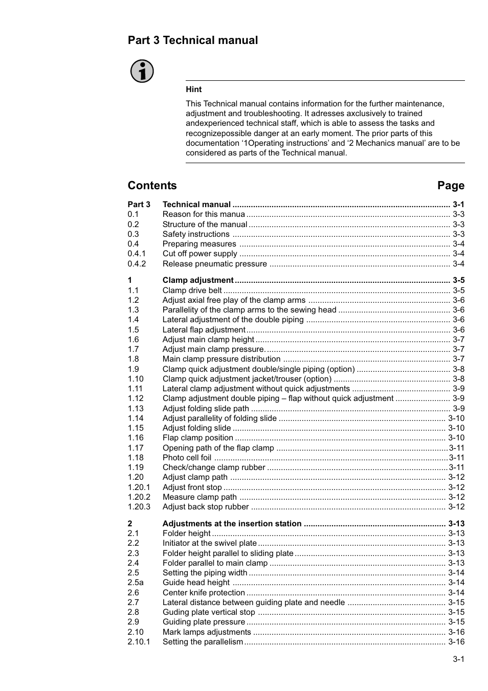 Part 3 technical manual contents page | Beisler 100-54 User Manual | Page 55 / 84