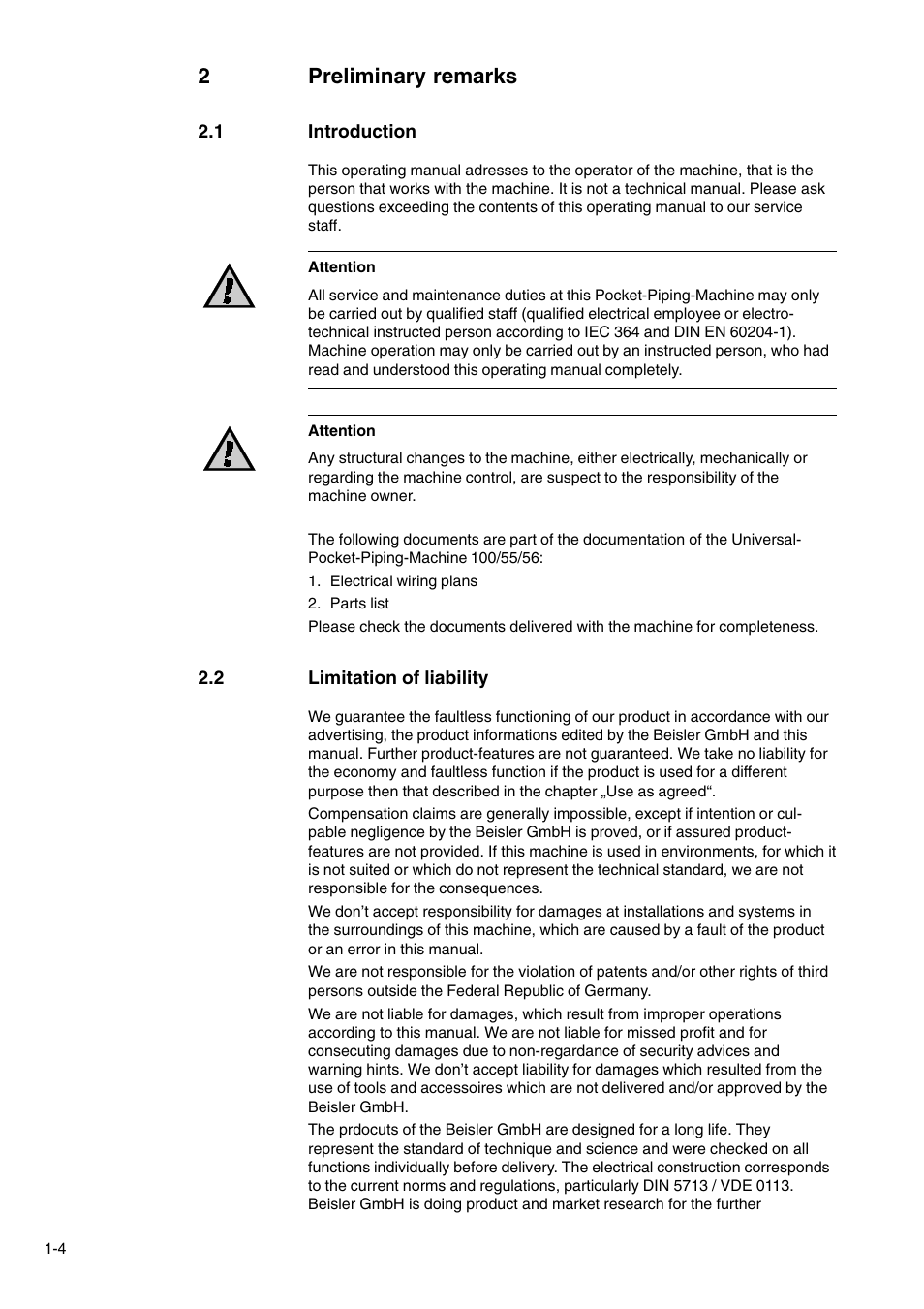 2preliminary remarks | Beisler 100-54 User Manual | Page 6 / 84