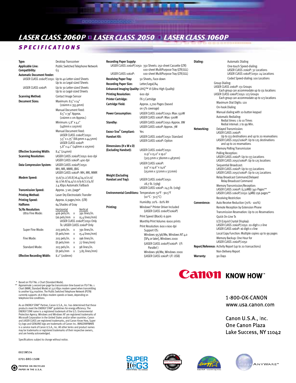 Canon LASER CLASS 2050 User Manual | Page 6 / 6