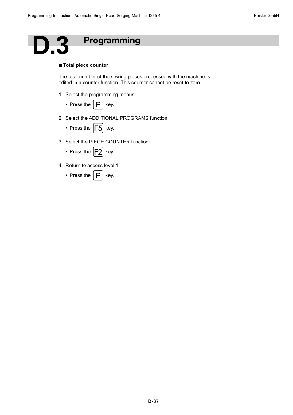 Programming | Beisler 1265-4 User Manual | Page 100 / 100