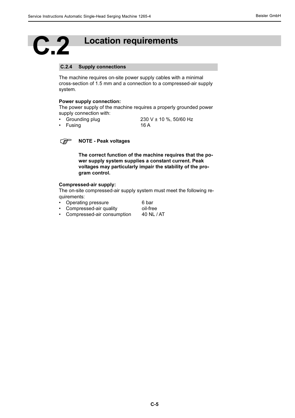 Location requirements | Beisler 1265-4 User Manual | Page 41 / 100