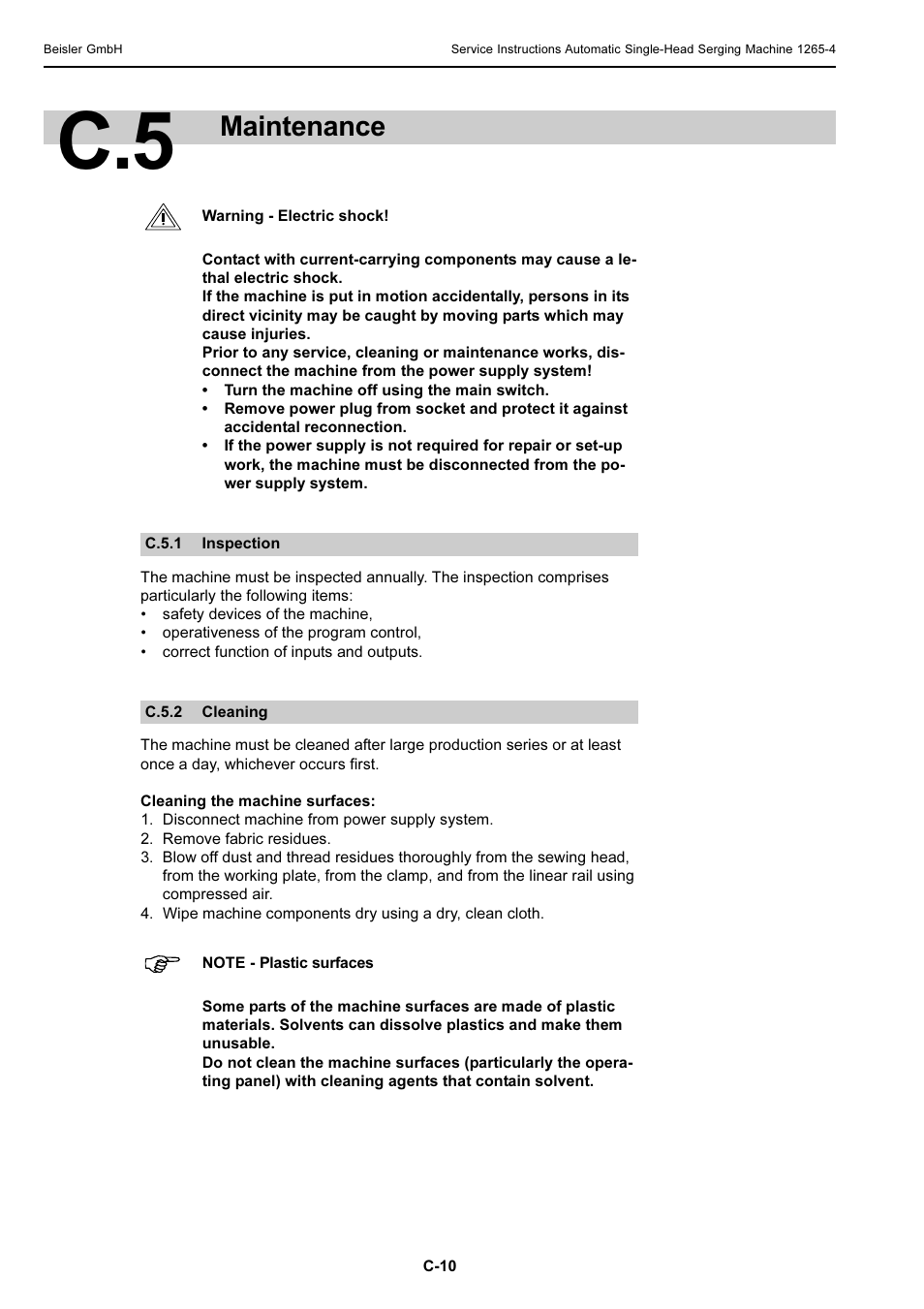 Maintenance | Beisler 1265-4 User Manual | Page 46 / 100