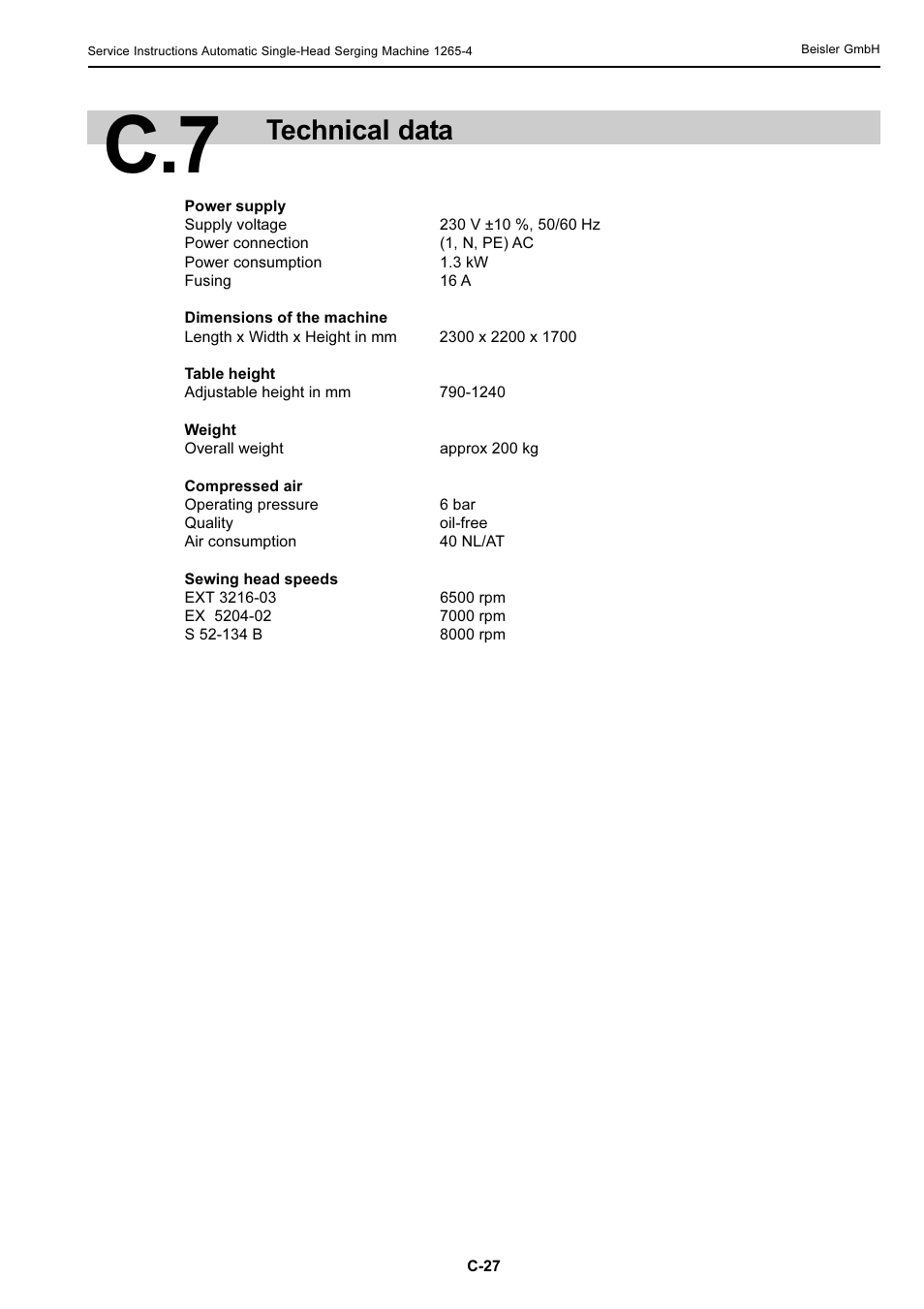 Technical data | Beisler 1265-4 User Manual | Page 63 / 100