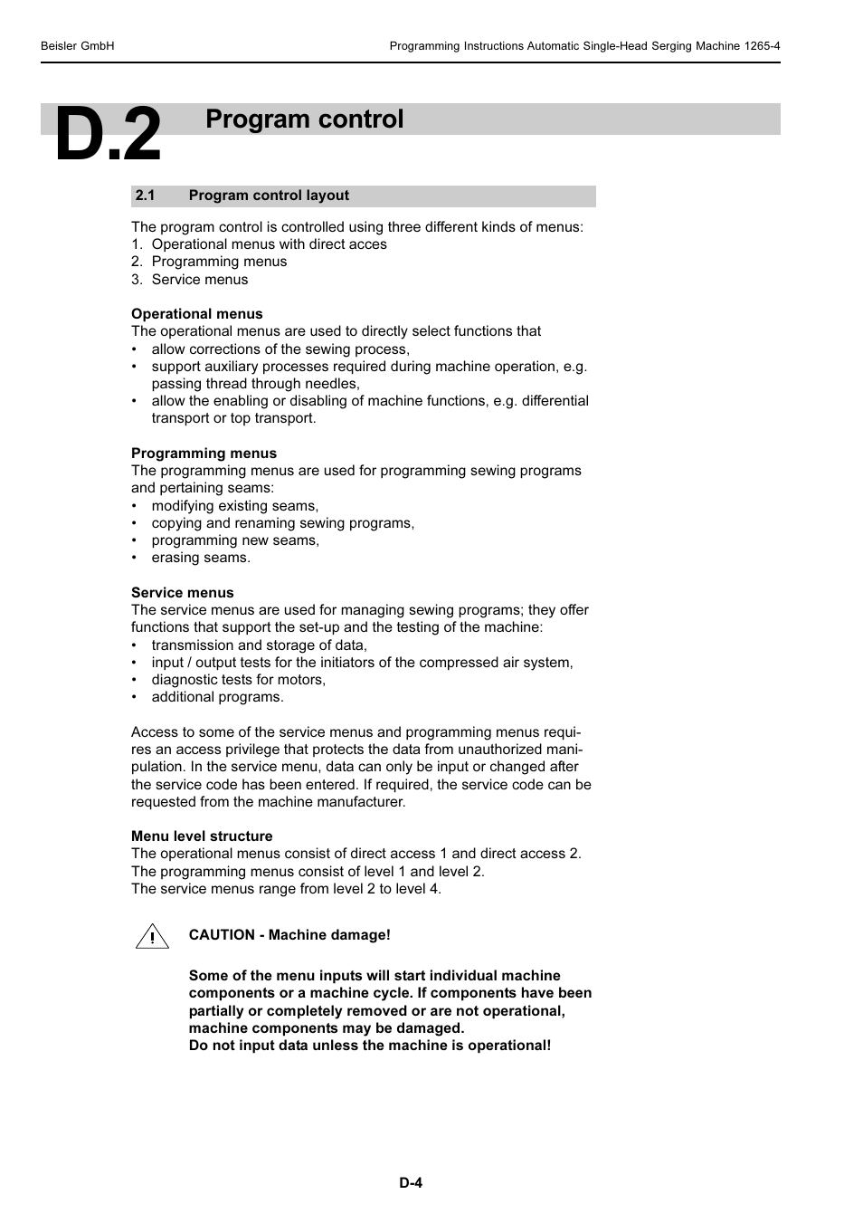 Program control | Beisler 1265-4 User Manual | Page 67 / 100